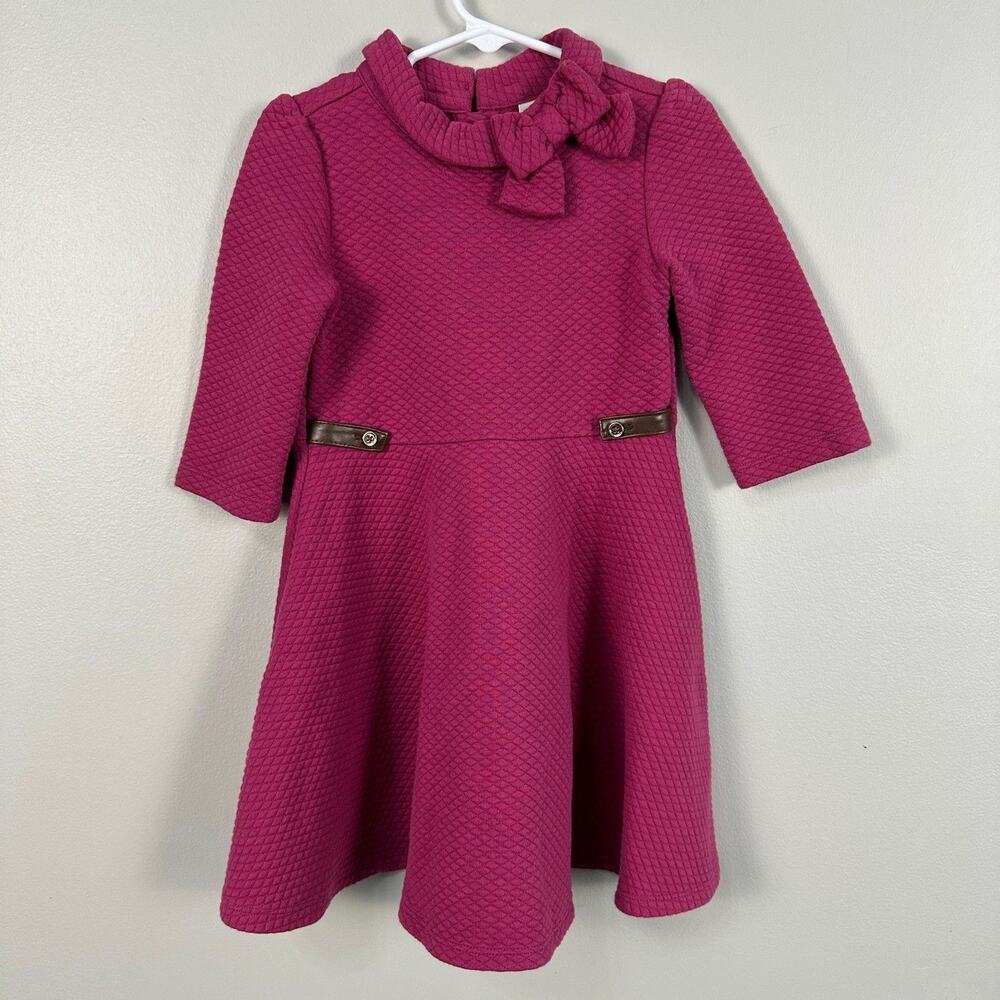 Janie and Jack Girls 4 Dusty Fuchsia Quilted Bow Dress Pink Winter Fall